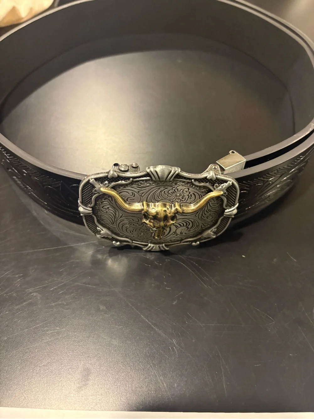 Western Bull Skull Belt Buckle - Silver & Gold Unisex Biker Cowboy Cowgirl Rodeo